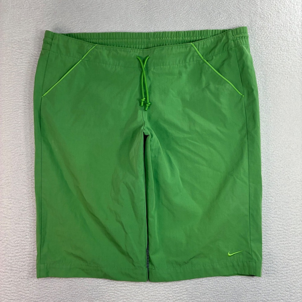 Y2K Nike Board Shorts Men L Green Surf Beach Swim Trunk Drawstring Capri Vintage